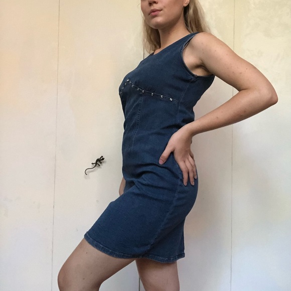 Vintage Dresses Classic Vintage Jean Dress With Rhinestone Rivets